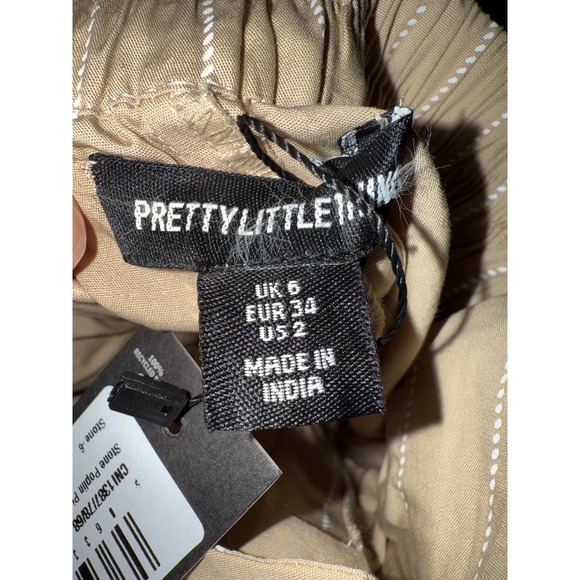 PLT Stone Poplin pinstripe wide leg pant trouser US 2 NWT brown tan - Picture 8 of 9